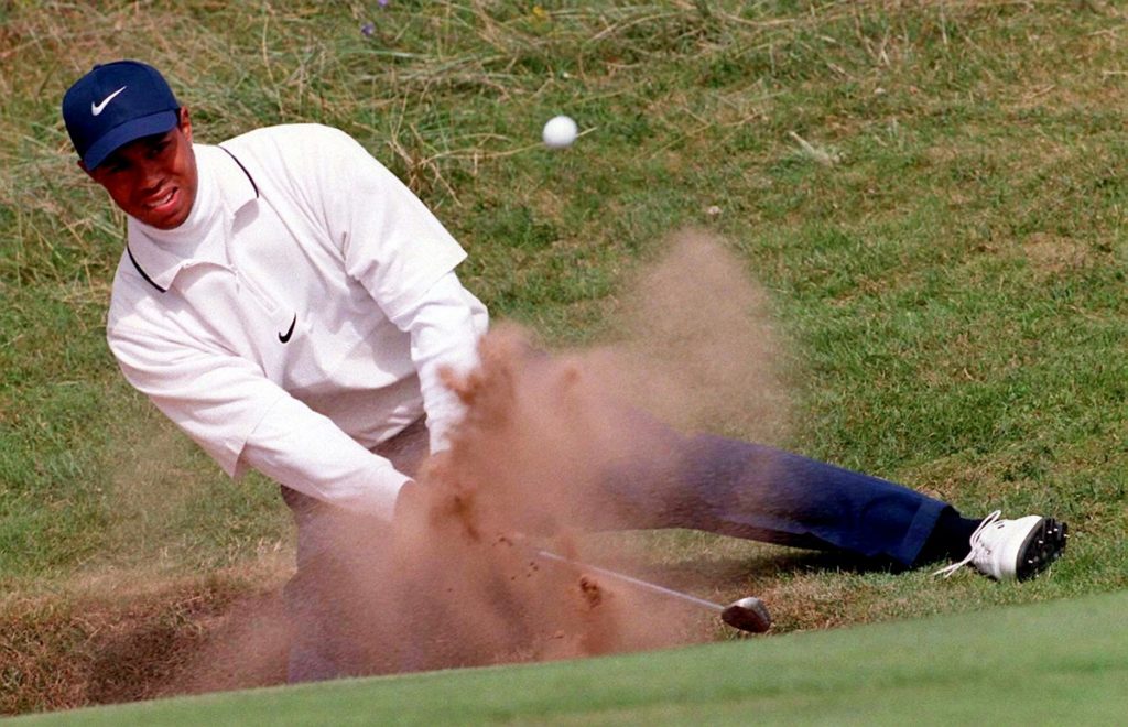 American Tiger Woods in a bunker during today’s at the 126th Open Championship in 1997