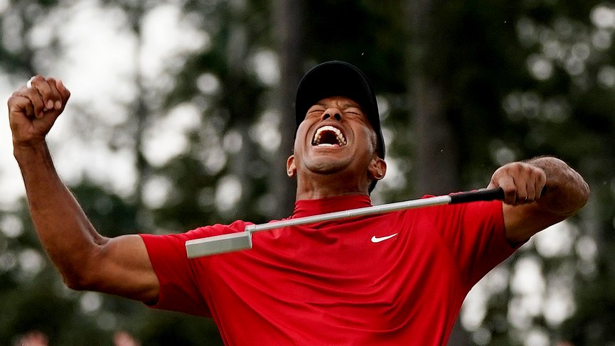 Woods celebrates winning the 2019 Masters at Augusta