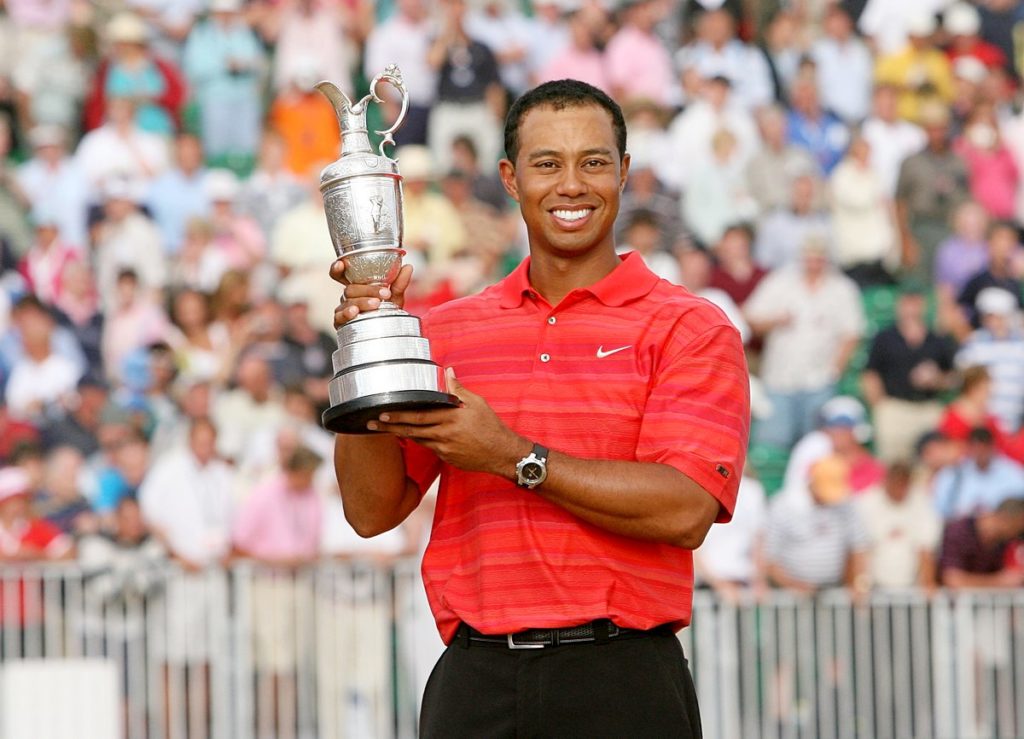 Open Champion Tiger Woods with the 135th Open Championship trophy in 2006