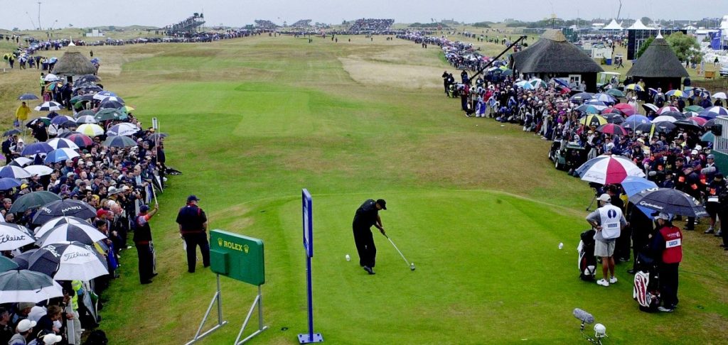 Tiger Woods tees off at Royal St George’s in 2003