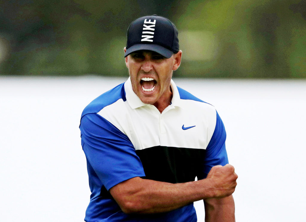 Brooks Koepka reacts after sinking a putt on the 18th green to win the US PGA Championship (AP Photo/Charles Krupa)