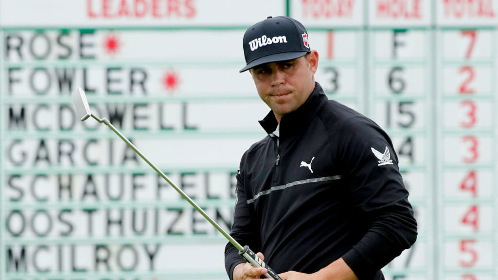 Gary Woodland watches his putt on the sixth hole during the second round of the U.S. Open. (AP Photo/Matt York)