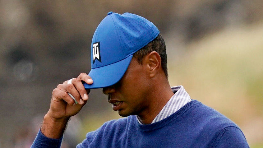 Tiger Woods reacts on the ninth hole after his second round in the U.S. Open. (AP Photo/Carolyn Kaster)