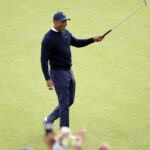 Genesis Invitational 2023 R1 - Tiger Woods acknowledges the gallery