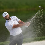 Jon Rahm plays a shot during his first round at Sawgrass