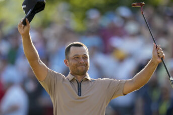 Xander Schauffele celebrates after winning the US PGA Championship at Valhalla