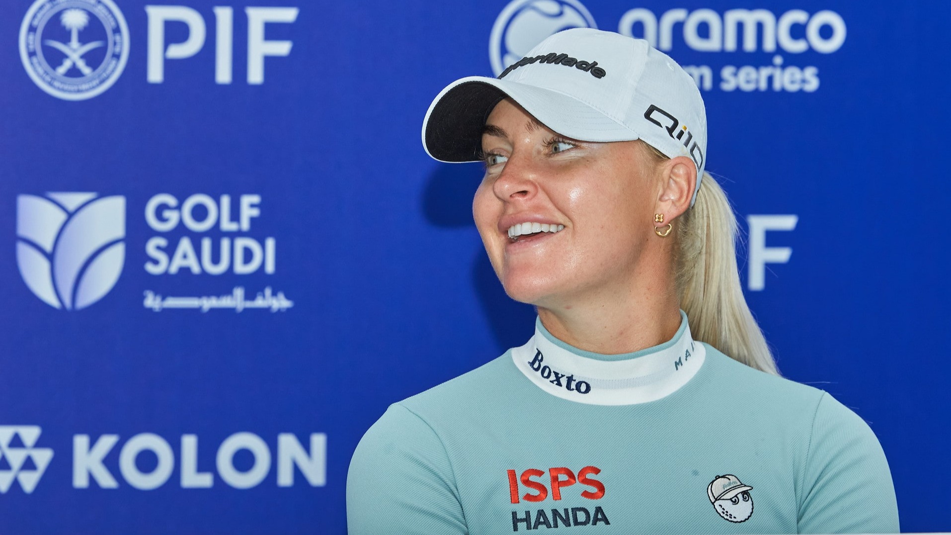 Charley Hull speaking at today's press conference
