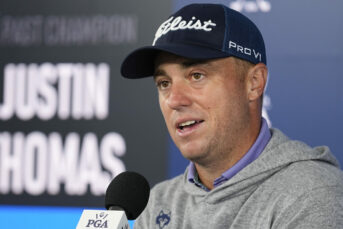 Justin Thomas speaks during a news conference at the US PGA Championship at Valhalla