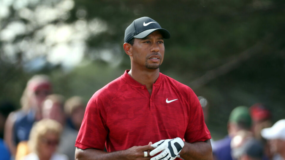 Tiger Woods looks into the distance