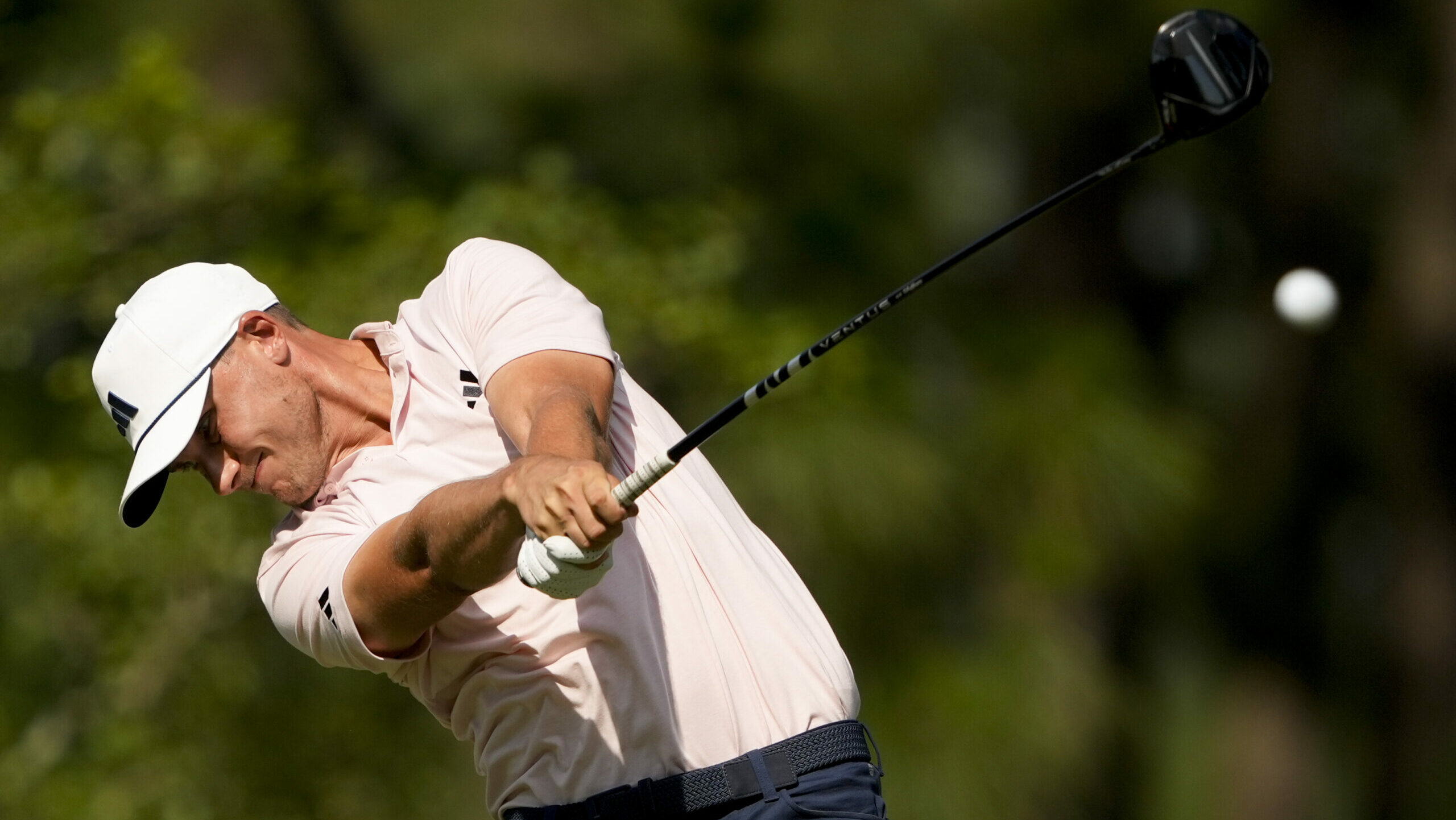 Ludvig Aberg hits his tee shot on the 11th hole