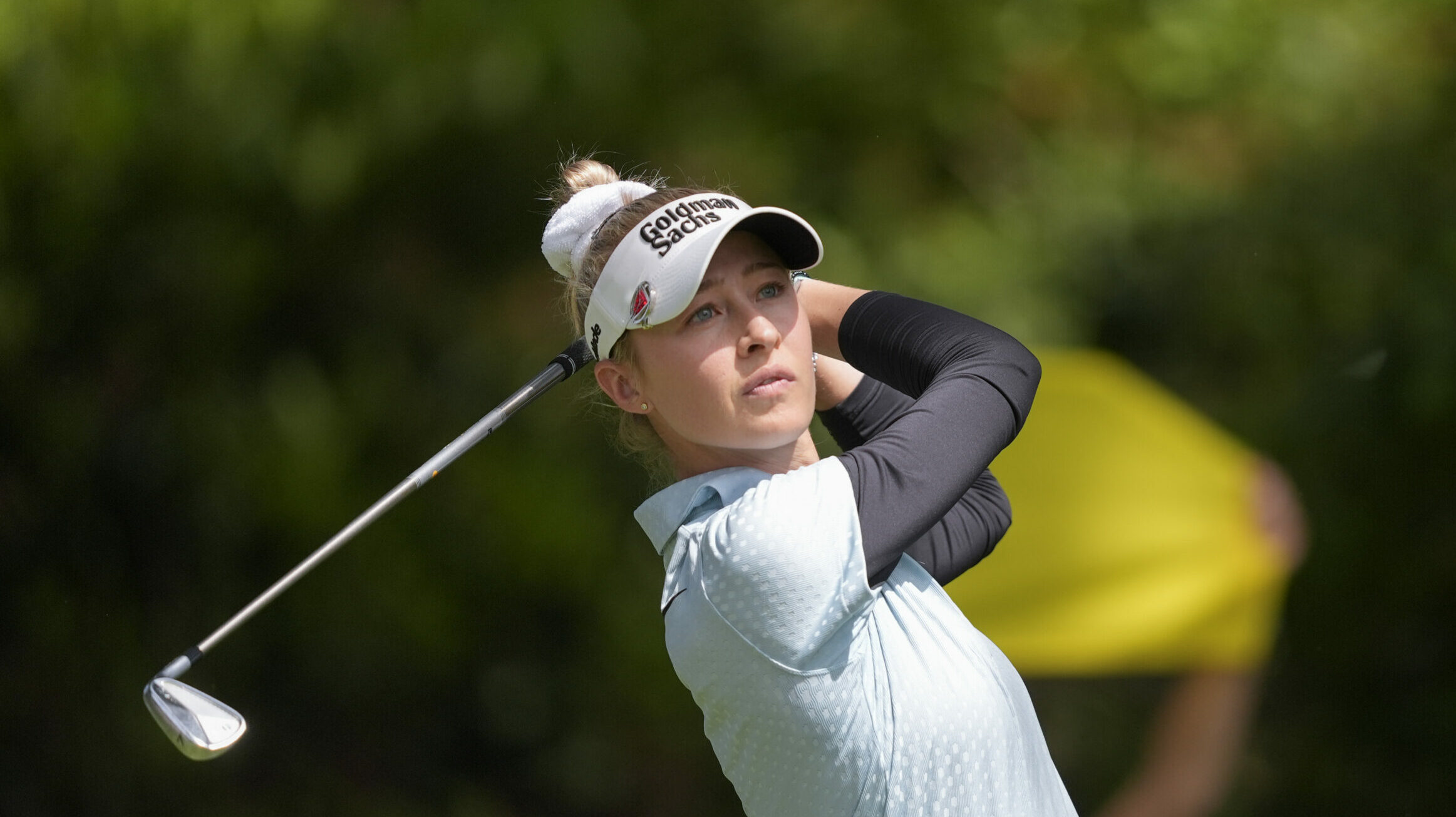 Nelly Korda hits on the fifth tee during the second round of the Womens PGA Championship