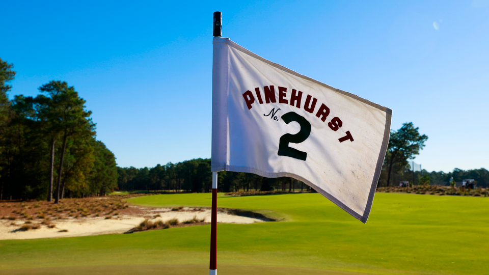 A detailed view of the hole 18 flag on Course No. 2 - Pinehurst No. 2 is set to host the 2024 US Open