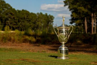 The U.S. Open Trophy is seen at Pinehurst Resort & Country Club