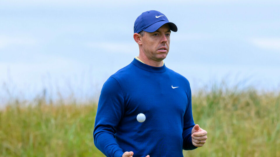 Rory McIlroy juggles a ball on day one of the Scottish Open