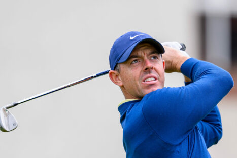 Rory McIlroy watches his tee shot in the Scottish Open