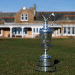 The Claret Jug is displayed during previews for The 152nd Open Championship at Royal Troon Golf Club on February 26, 2024