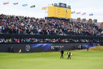 Xander Schauffele of the United States walks on the 18th green on day four of The 152nd Open championship at Royal Troon