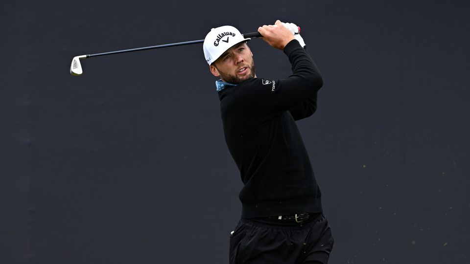 Sam Burns of the United States tees off on the first hole