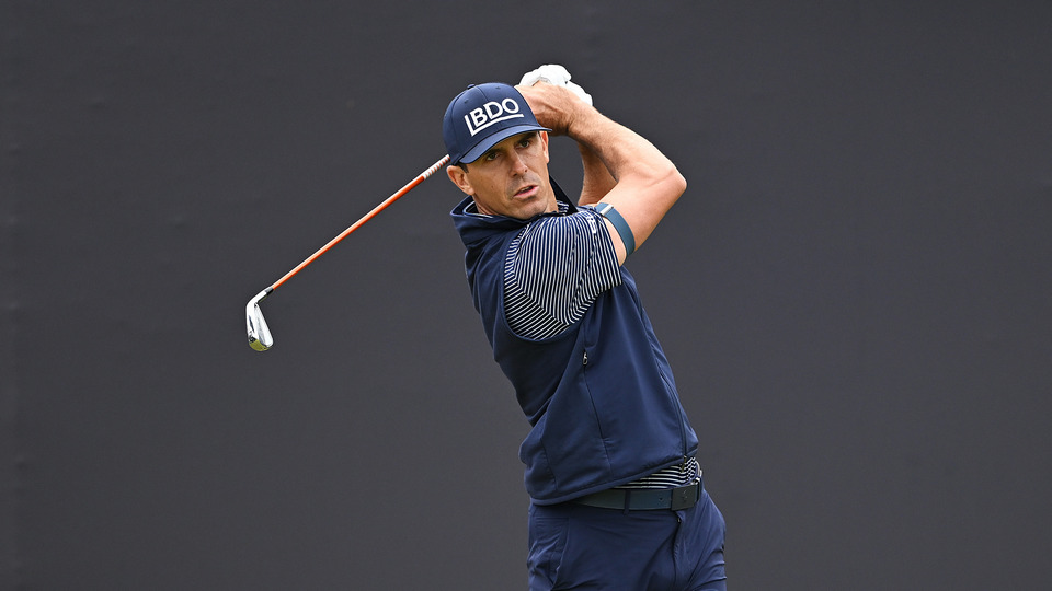 illy Horschel of the United States tees off on the first hole on day one of The 152nd Open championship at Royal Troon on July 18, 2024 in Troon, Scotland.