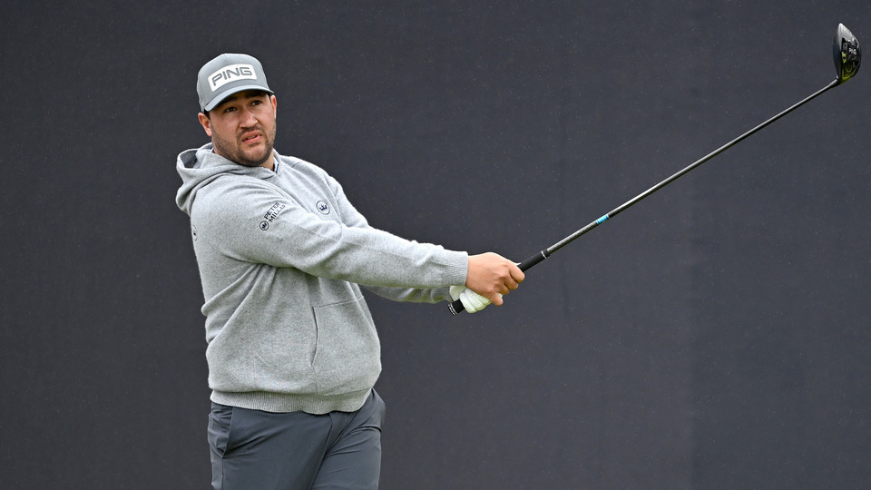 Thriston Lawrence of South Africa tees off on the first hole on day one of The 152nd Open championship at Royal Troon 