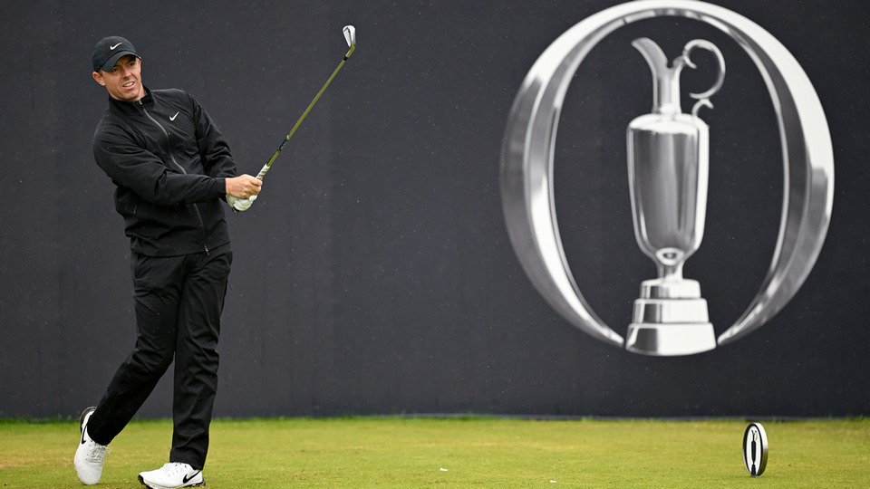 Rory McIlroy of Northern Ireland tees off on the first hole on day one of The 152nd Open championship at Royal Troon on July 18, 2024 in Troon, Scotland. 