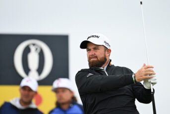 Shane Lowry of Ireland tees off on the third hole on day two of The 152nd Open championship at Royal Troon on July 19, 2024