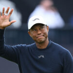 Tiger Woods of the United States acknowledges the crowd following his round on the 18th green on day two of The 152nd Open championship at Royal Troon