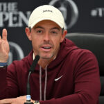 Rory McIlroy of Northern Ireland speaks to the media during a press conference prior to The 152nd Open championship at Royal Troon