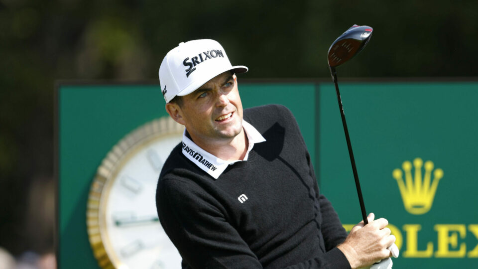 Keegan Bradley tees off the 5th during day one of the 2023 Open at Royal Liverpool