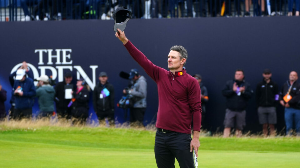 Justin Rose acknowledges the crowd on the 18th green at Royal Troon