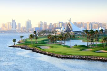 The testing 17th hole at Dubai Creek Golf & Yacht Club