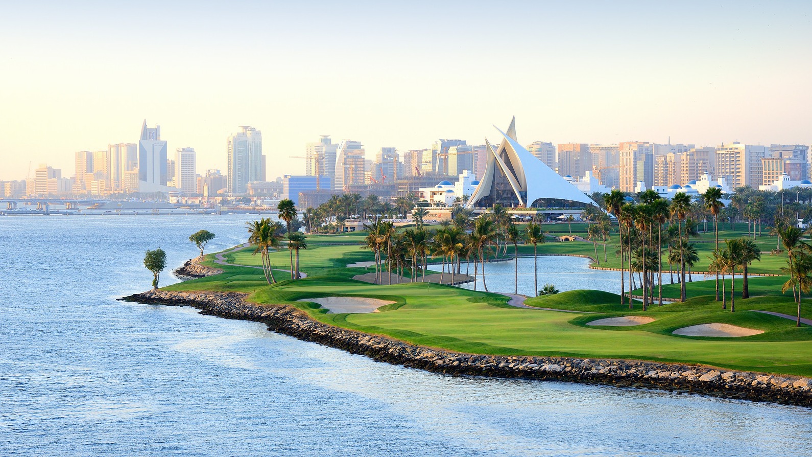 The testing 17th hole at Dubai Creek Golf & Yacht Club